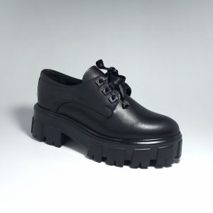 Pantofi casual damă din piele naturală negri cu talpă înaltă - A055
