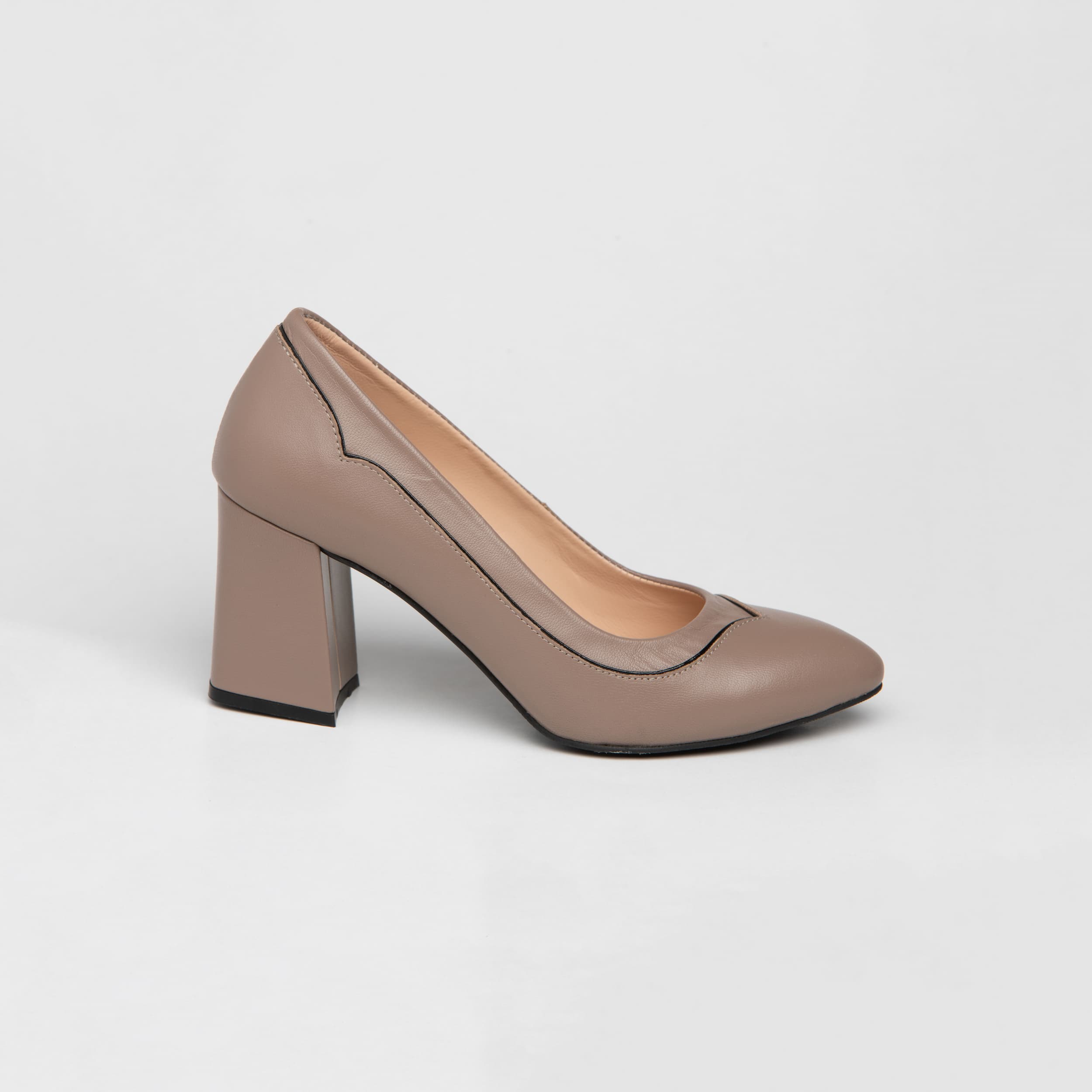 Pantofi damă cu toc din piele naturală cappuccino - A012 - imagine 2