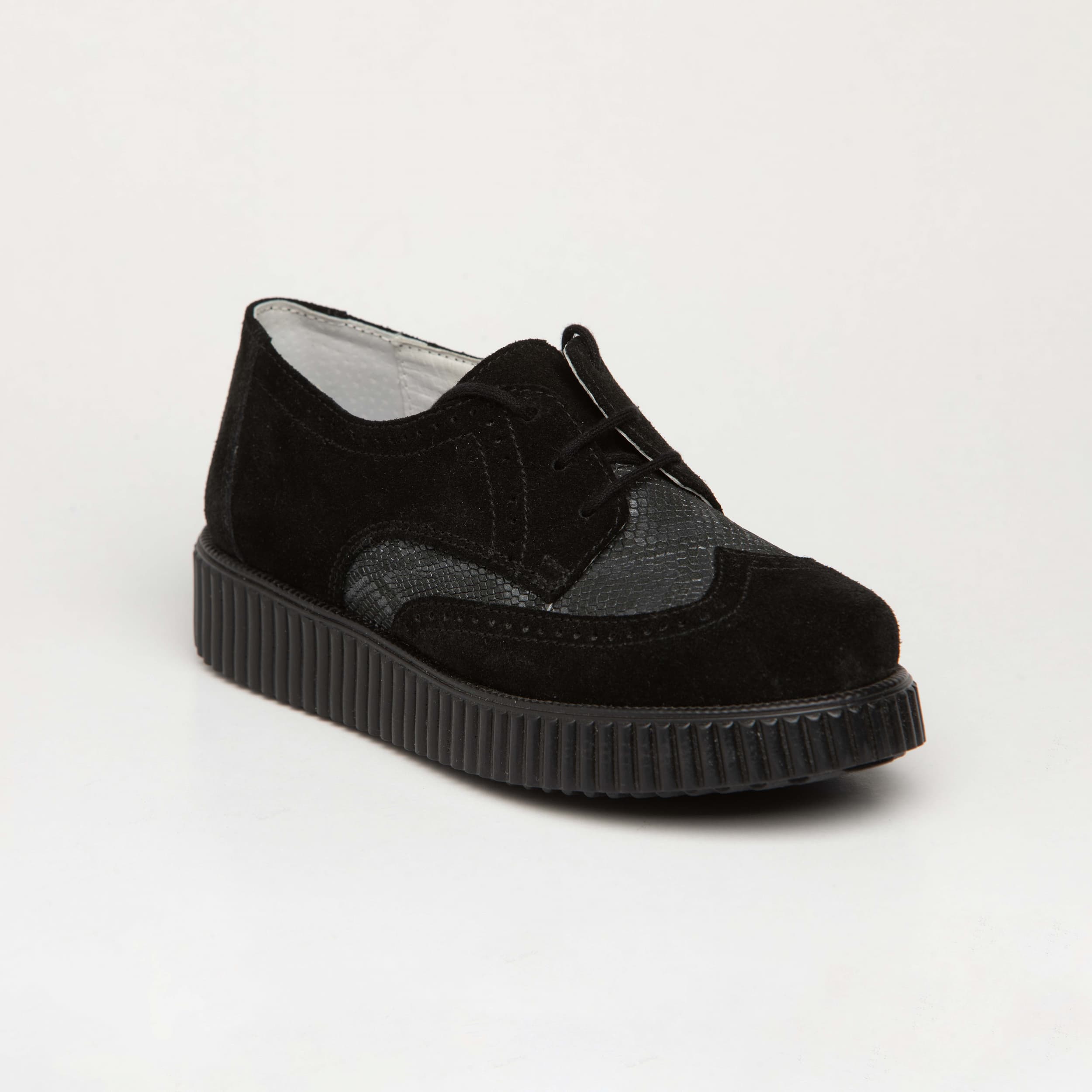 Pantofi copii din piele naturală velur/croco negri - C017