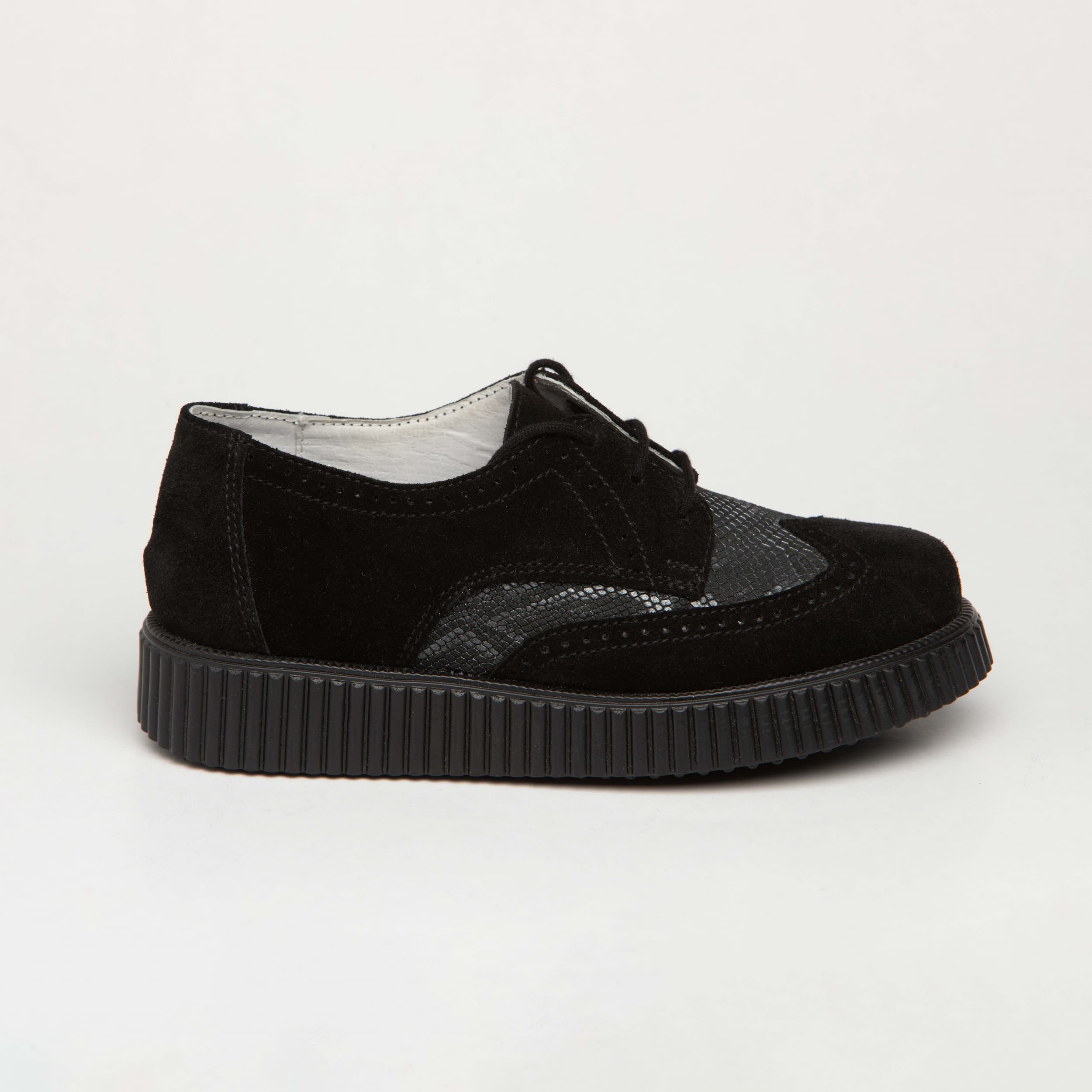 Pantofi copii din piele naturală velur/croco negri - C017 - imagine 2