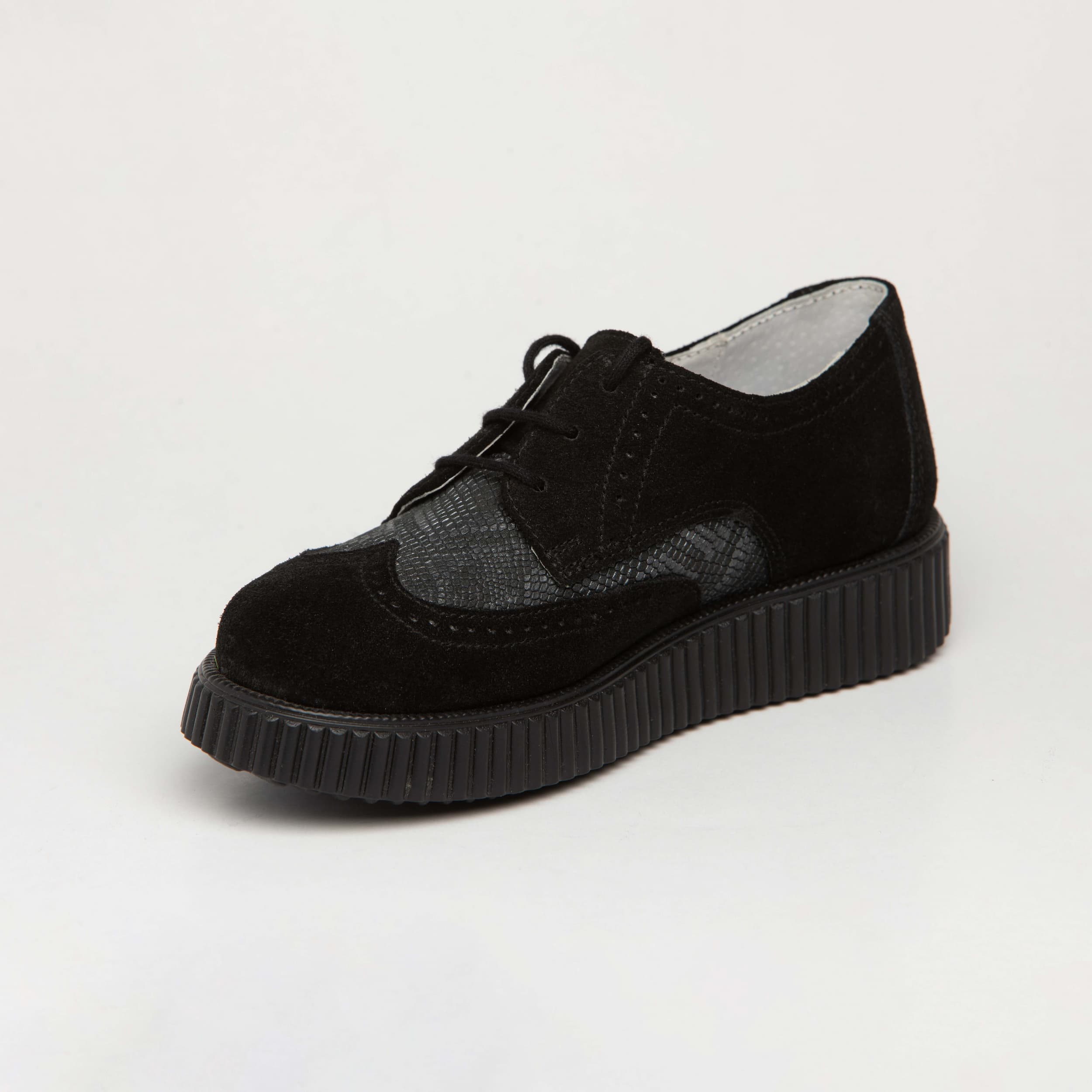 Pantofi copii din piele naturală velur/croco negri - C017 - imagine 3