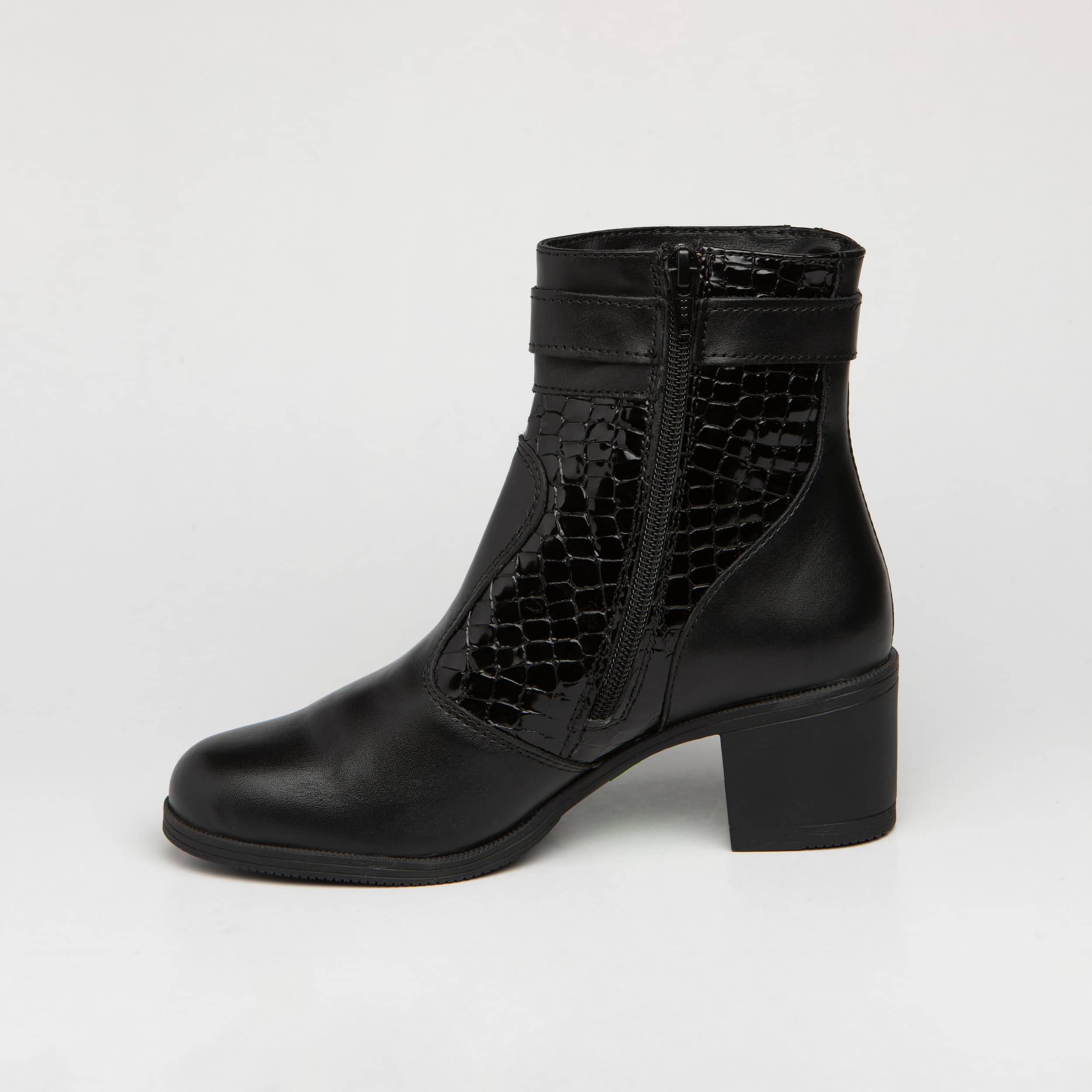 Botine damă din piele naturală box și lac croco negru - A028 - imagine 2