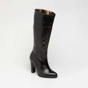 Cizme damă din piele naturală negru box - A039