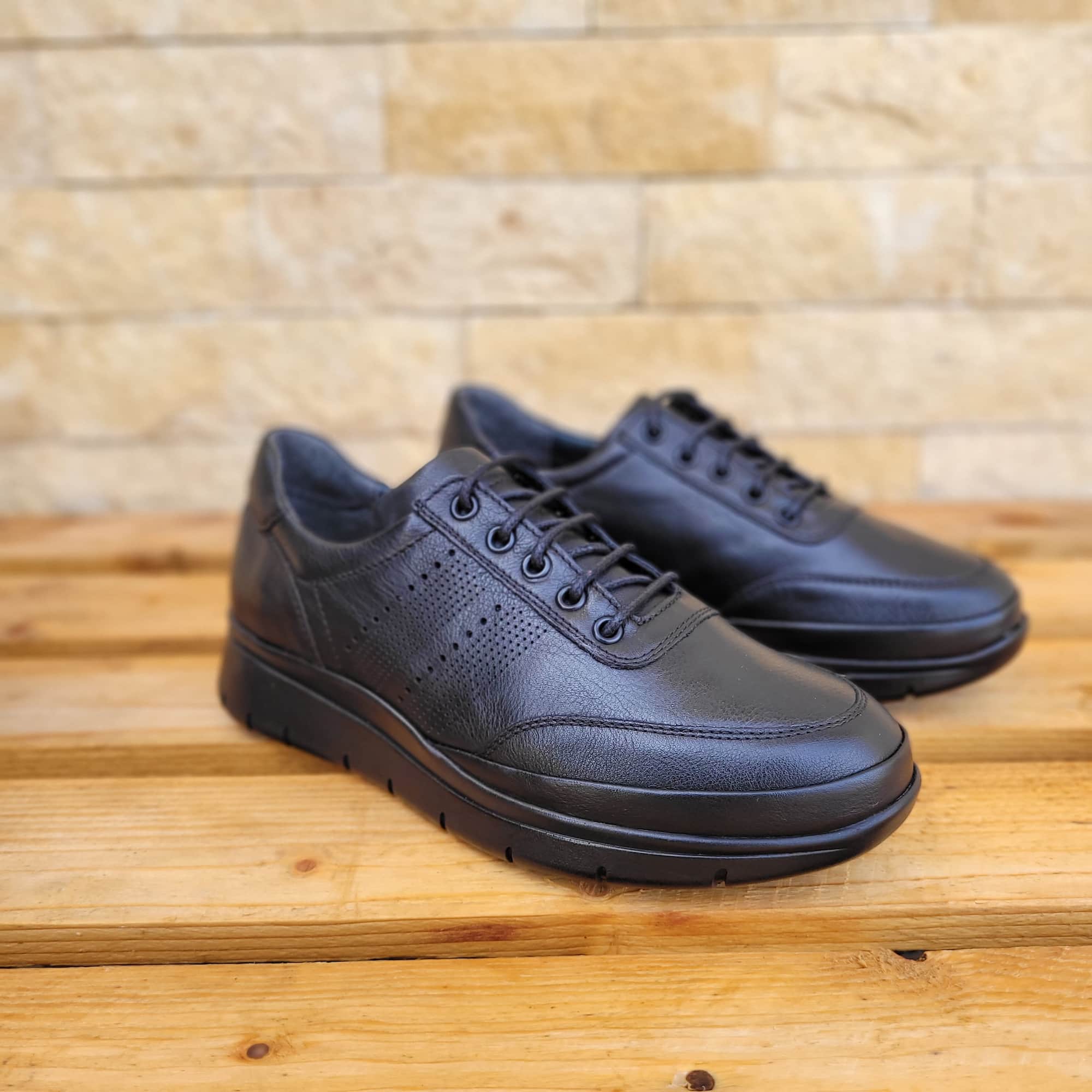 Pantofi sport unisex din piele naturală Negri C030 - imagine 2