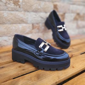 Pantofi casual damă din piele naturală Lac-Velur Nergri - A170