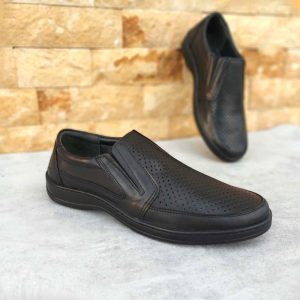 Pantofi perforați bărbați de vară din piele naturală negri - B061