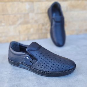 Pantofi perforați bărbați de vară din piele naturală bleumarin - B066