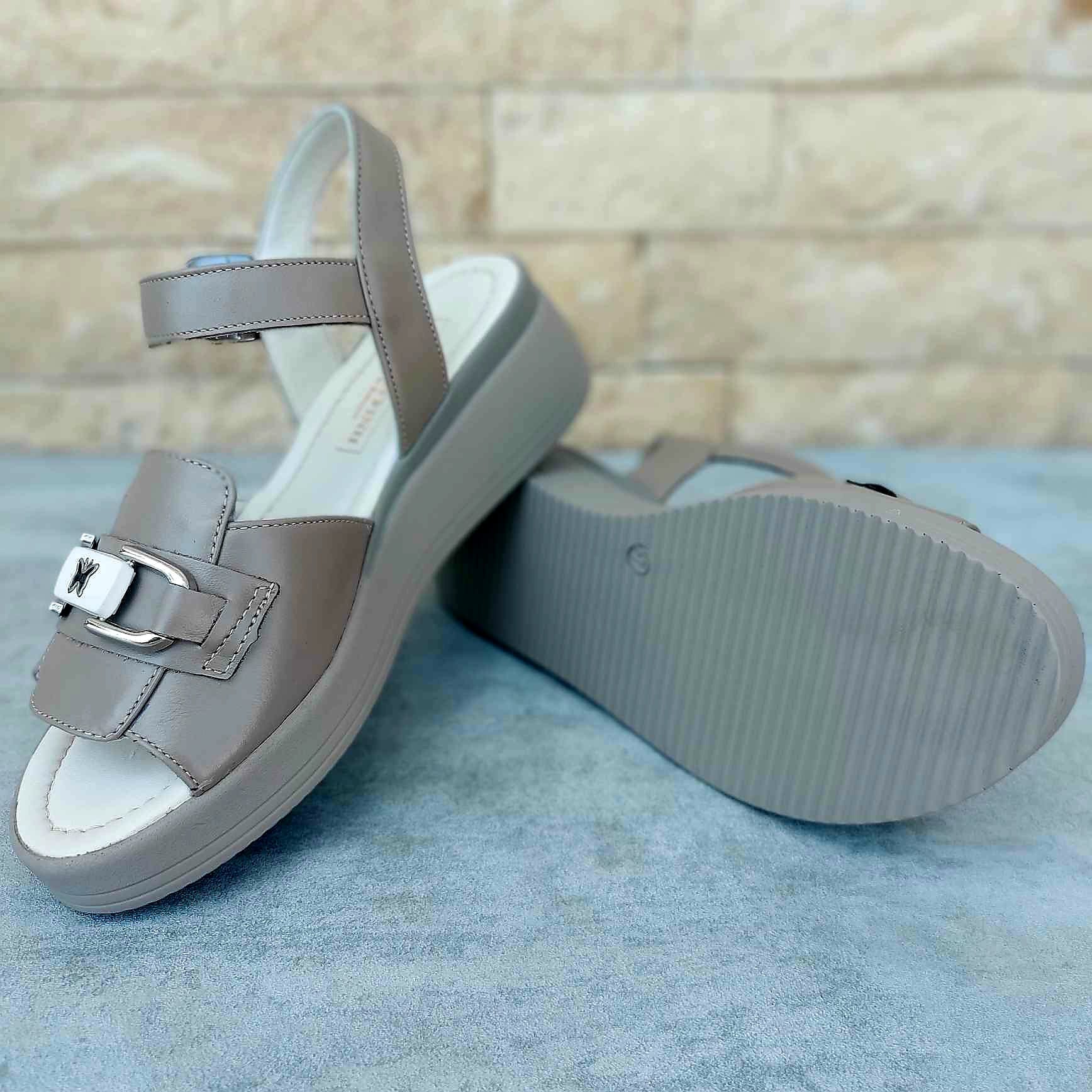 Sandale casual damă din piele naturală Bej-taupe - A182 - imagine 5