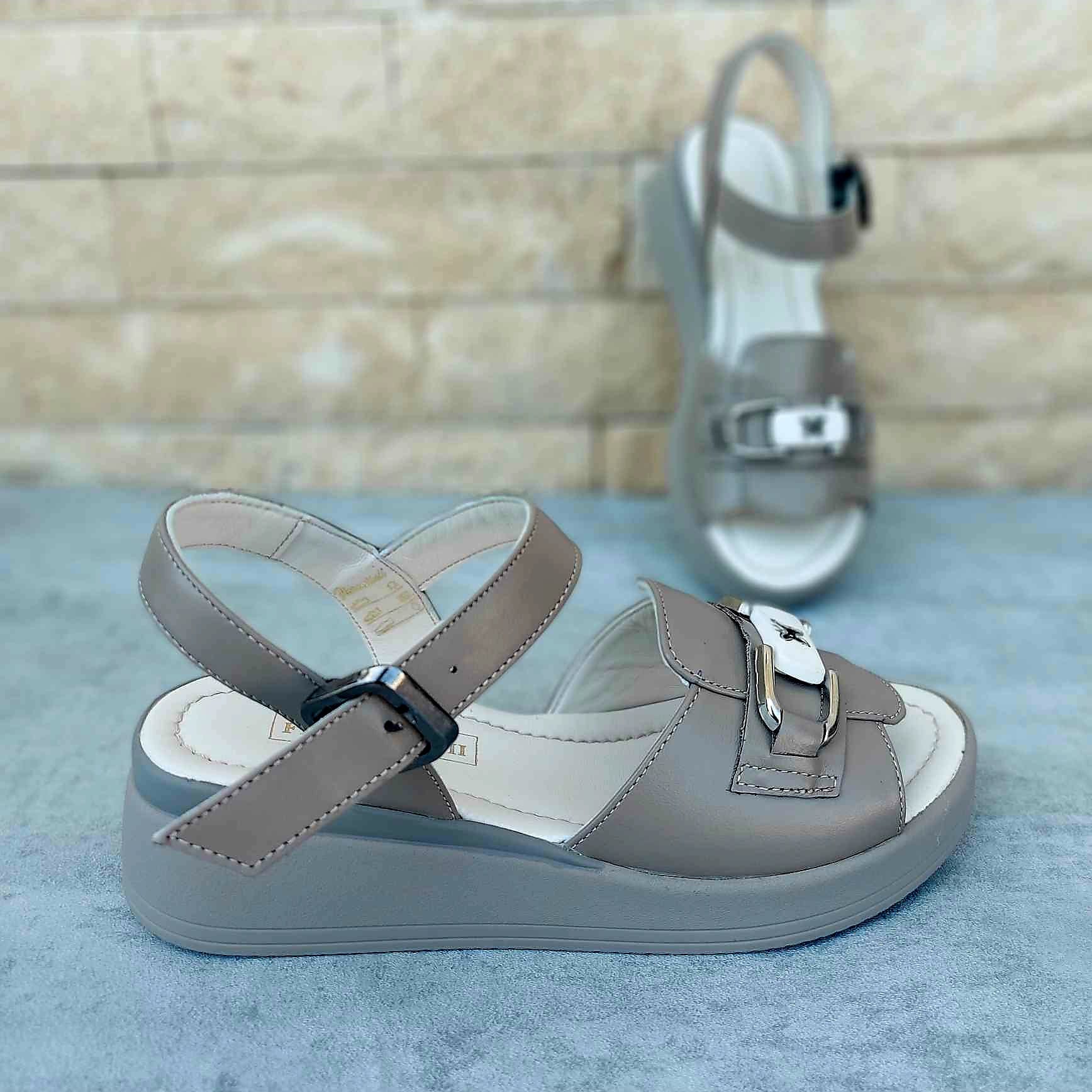 Sandale casual damă din piele naturală Bej-taupe - A182 - imagine 3