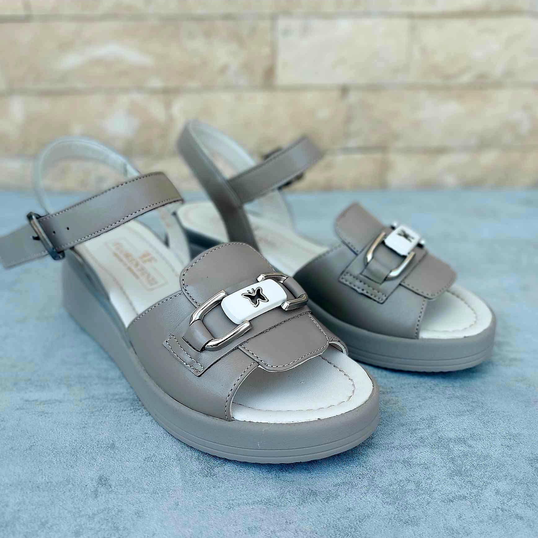 Sandale casual damă din piele naturală Bej-taupe - A182 - imagine 2