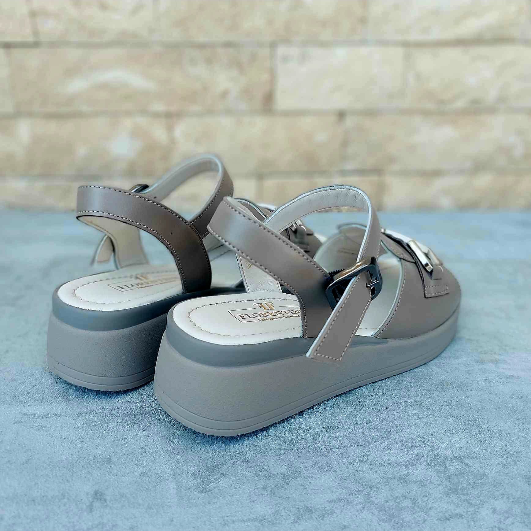 Sandale casual damă din piele naturală Bej-taupe - A182 - imagine 4