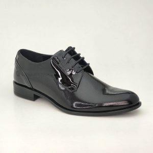 Pantofi eleganți bărbați din piele naturală Negri lac model perforat  - B074