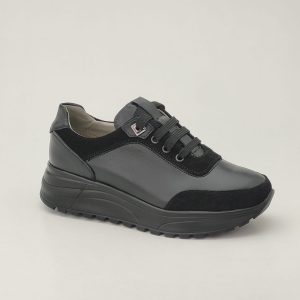 Pantofi casual damă din piele naturală negri box cu velur - A206