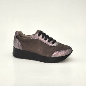 Pantofi casual damă din piele naturală velur - gri sidef - A208