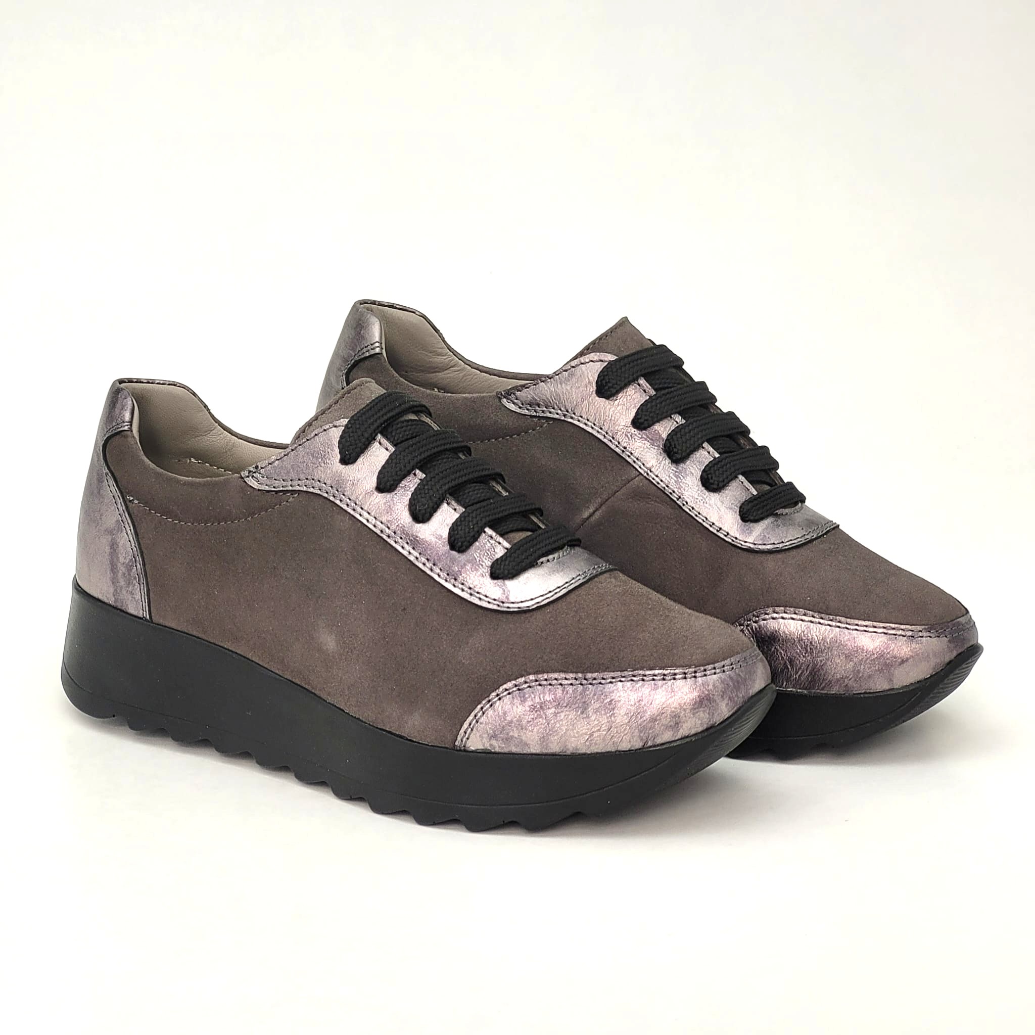 Pantofi casual damă din piele naturală velur - gri sidef - A208 - imagine 4
