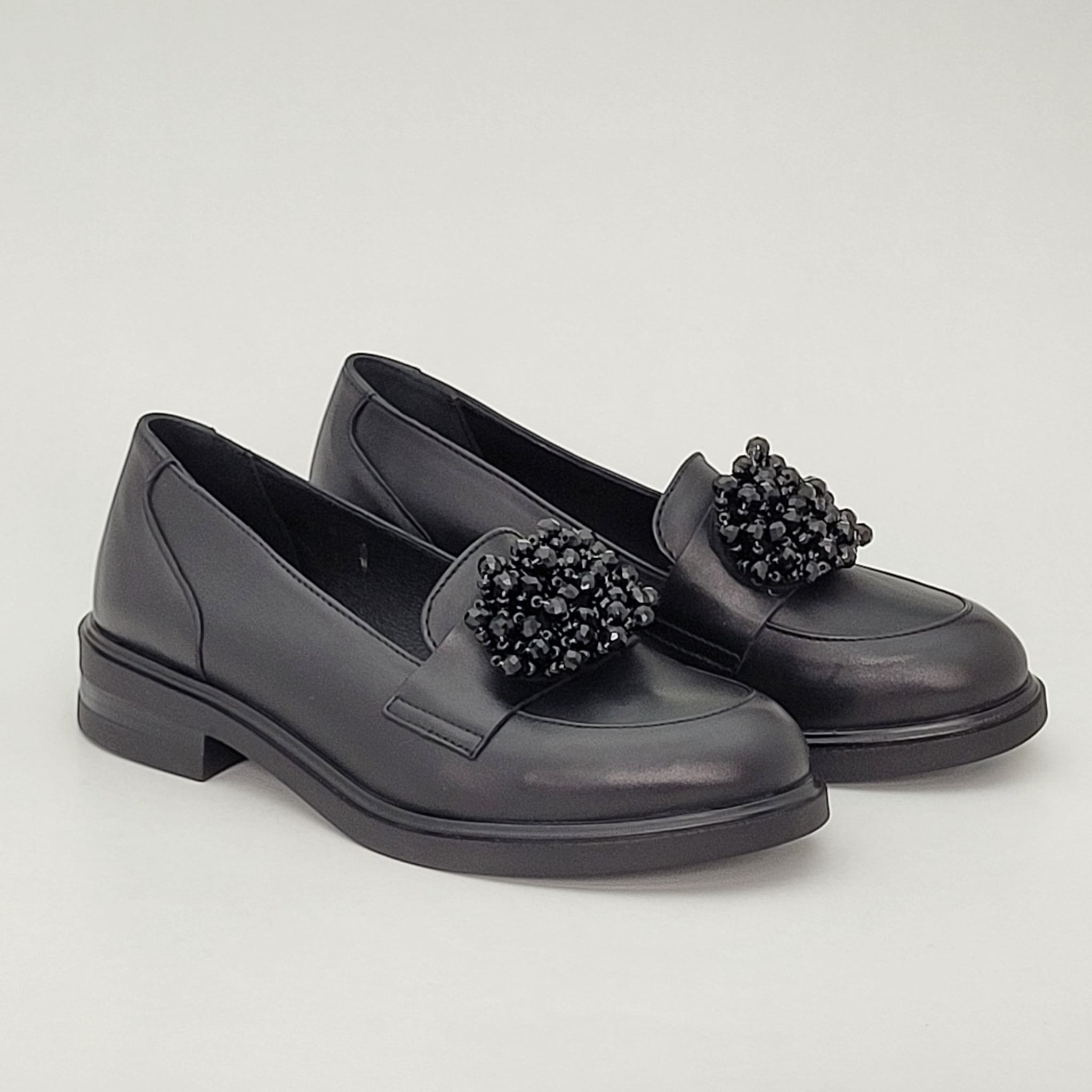 Pantofi damă eleganți cu margele din piele naturală Negri - A213 - imagine 4