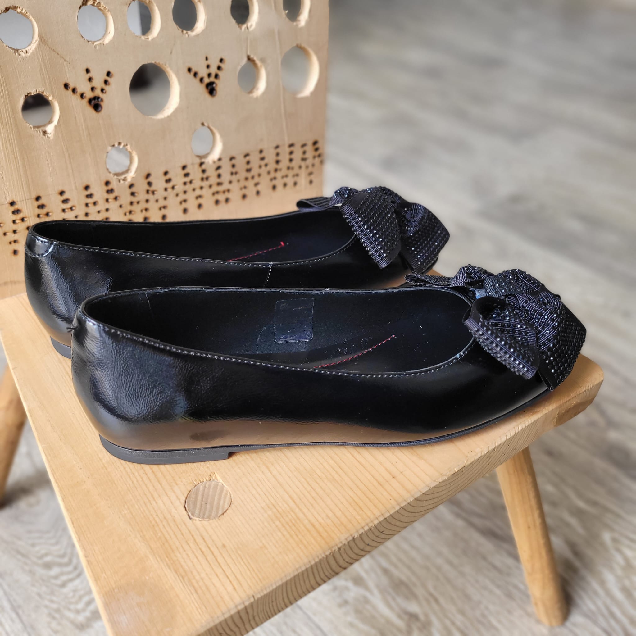 Balerini dama piele naturala lacuita cu funda - A216 - imagine 4