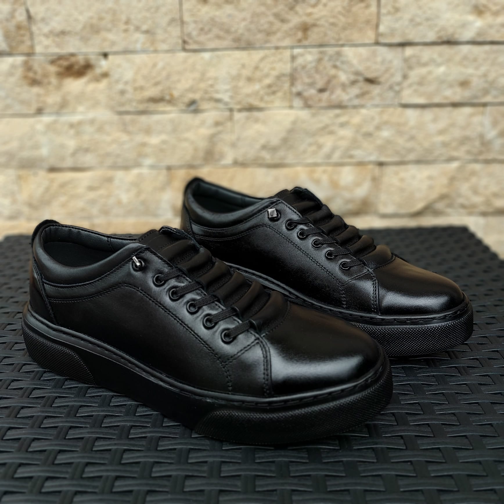 Pantofi casual bărbați din piele naturală Negri - B090 - imagine 2